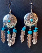 Load image into Gallery viewer, Dream Catcher Turquoise and Silver Earrings