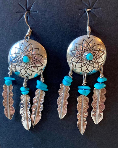 Dream Catcher Turquoise and Silver Earrings