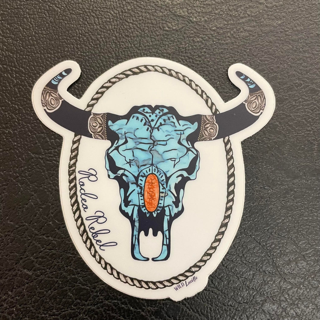 Turquoise Cow Skull Decal Sticker