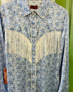Scully Prairie Blue Flower Print Satin Shirt