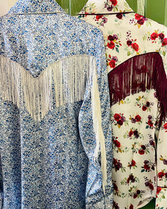 Scully Prairie Blue Flower Print Satin Shirt