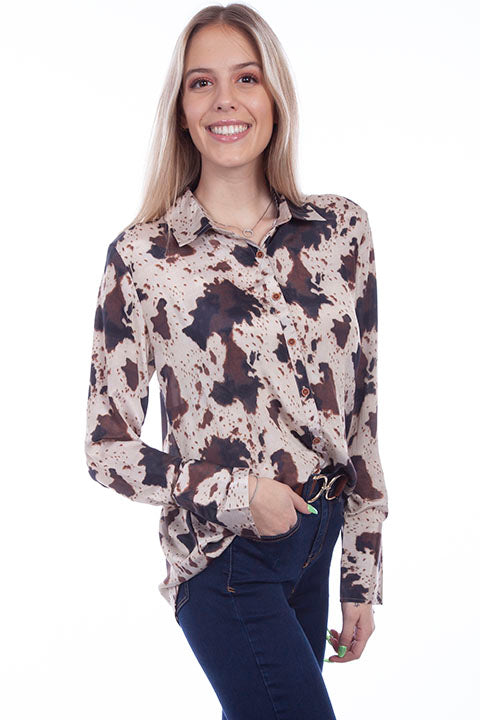 Scully: Cow-print Button Down Blouse