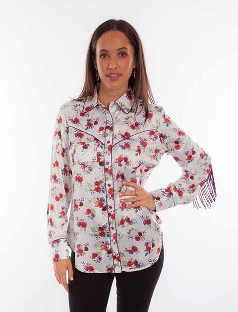 Scully Sweet Roses Satin Button Down Shirt