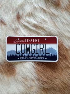 COWGIRL Idaho Licence Plate Decal Sticker