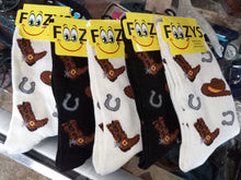 Load image into Gallery viewer, FOOZY Socks: Cowboy Boots and Horseshoes