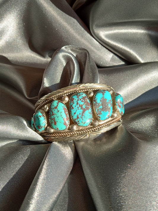 Chunky Genuine Turquoise and Sterling Silver Cuff Bracelet