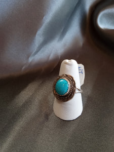 Turquoise and Sterling Silver Ring with floral detail