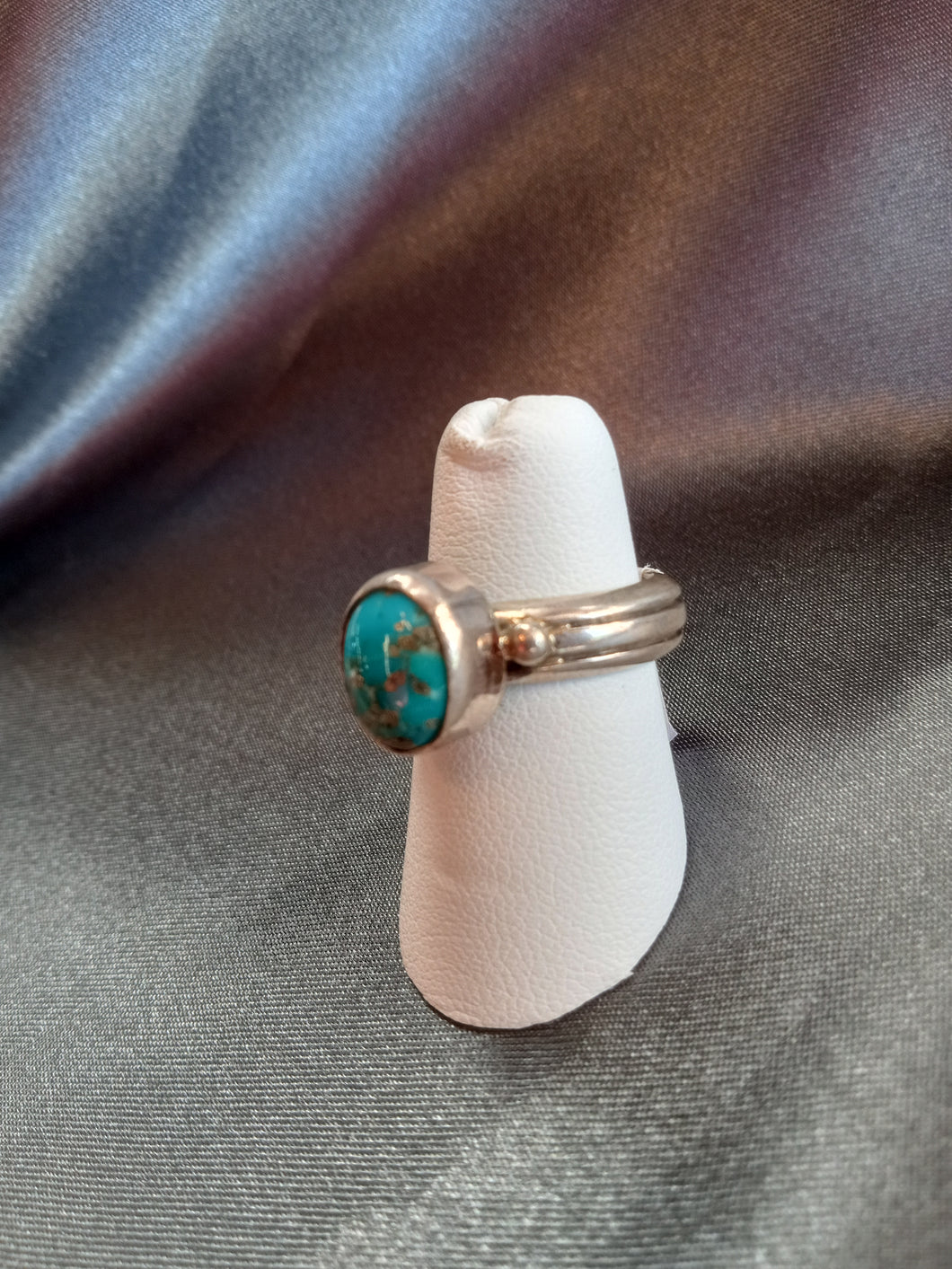 Round Turquoise Stone and Sterling Silver Ring