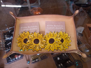 Leather Sunflower Earrings by Atomic Buckaroo