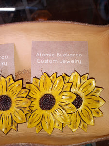 Leather Sunflower Earrings by Atomic Buckaroo