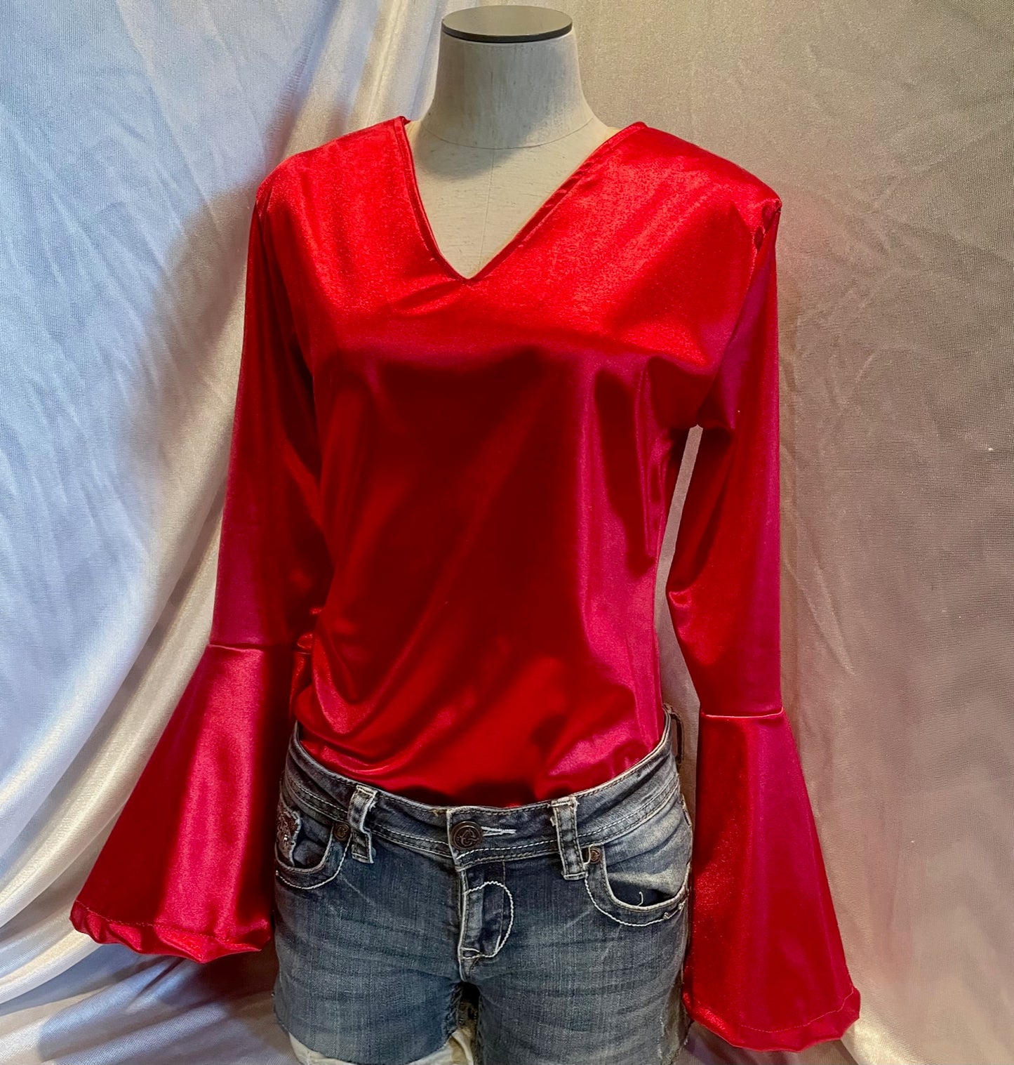 CUSTOM Royal Red Satin Belle Sleeve Shirt