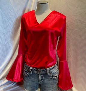 CUSTOM Royal Red Satin Belle Sleeve Shirt