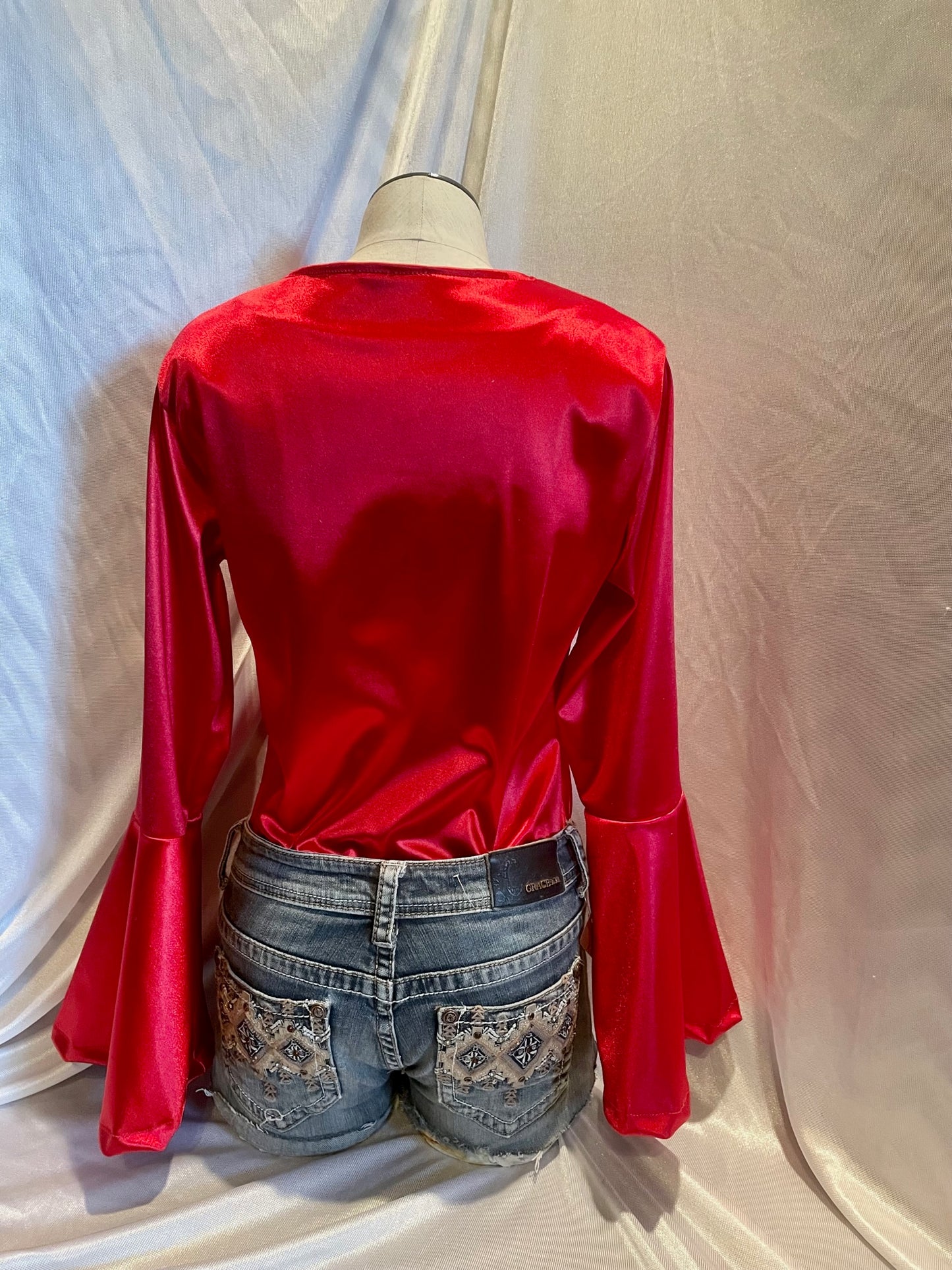 CUSTOM Royal Red Satin Belle Sleeve Shirt