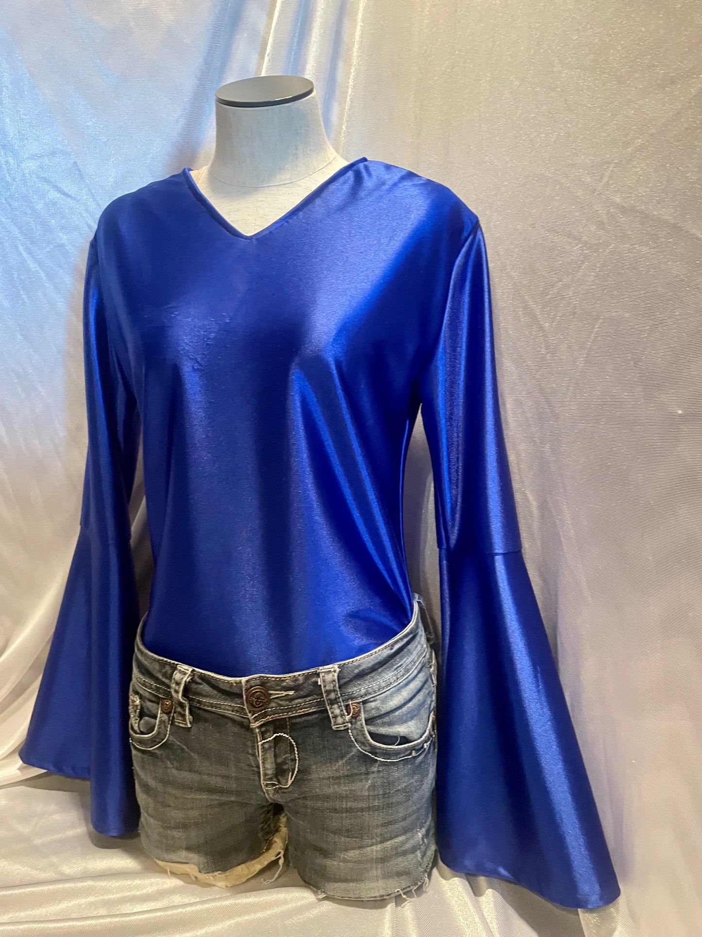 CUSTOM Royal Blue Satin Belle Sleeve Shirt