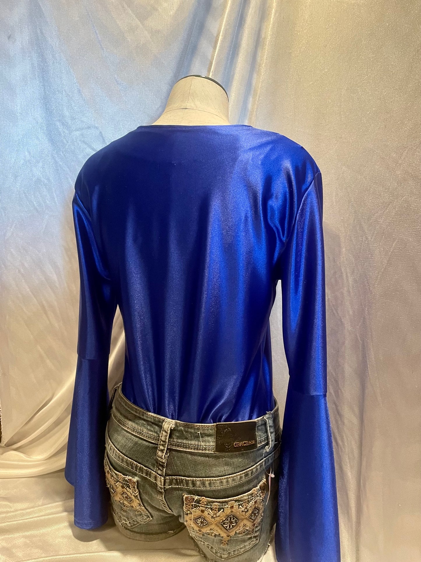 CUSTOM Royal Blue Satin Belle Sleeve Shirt