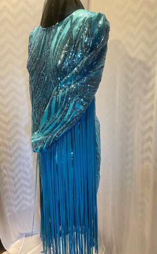 Full Fringe Light Blue Sequin Dress